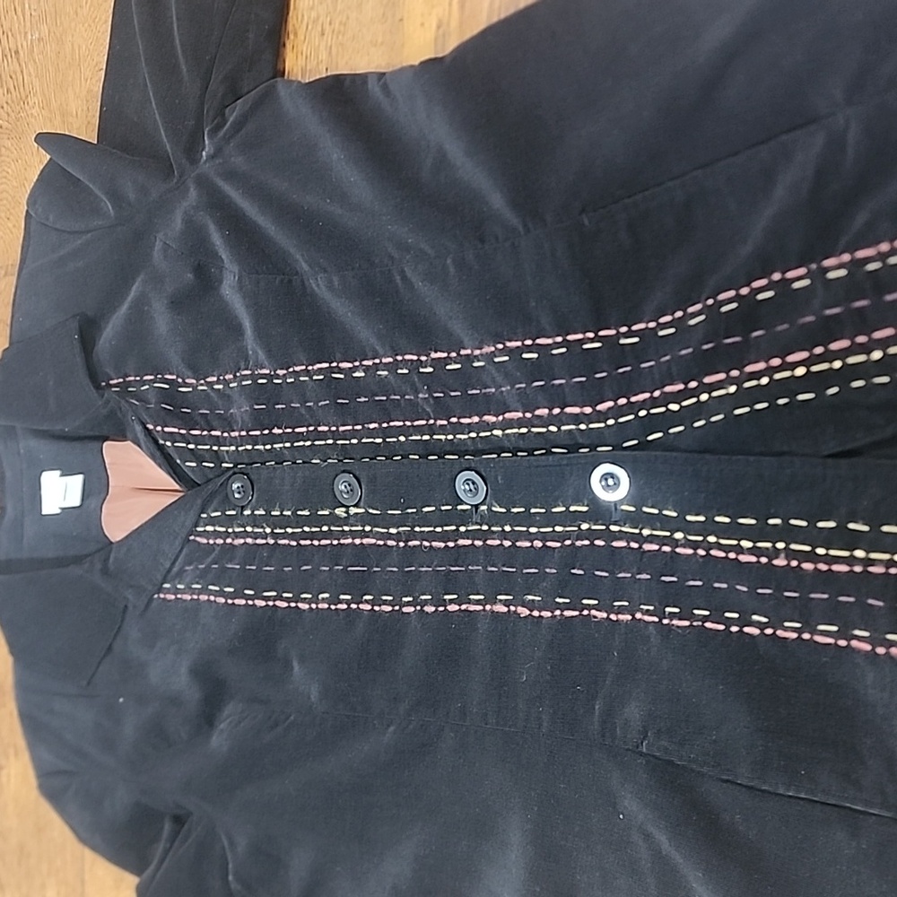 J Jill Fine Black Corduroy Embroidered Coat Fall Colors XLT GUC - Picture 5 of 10
